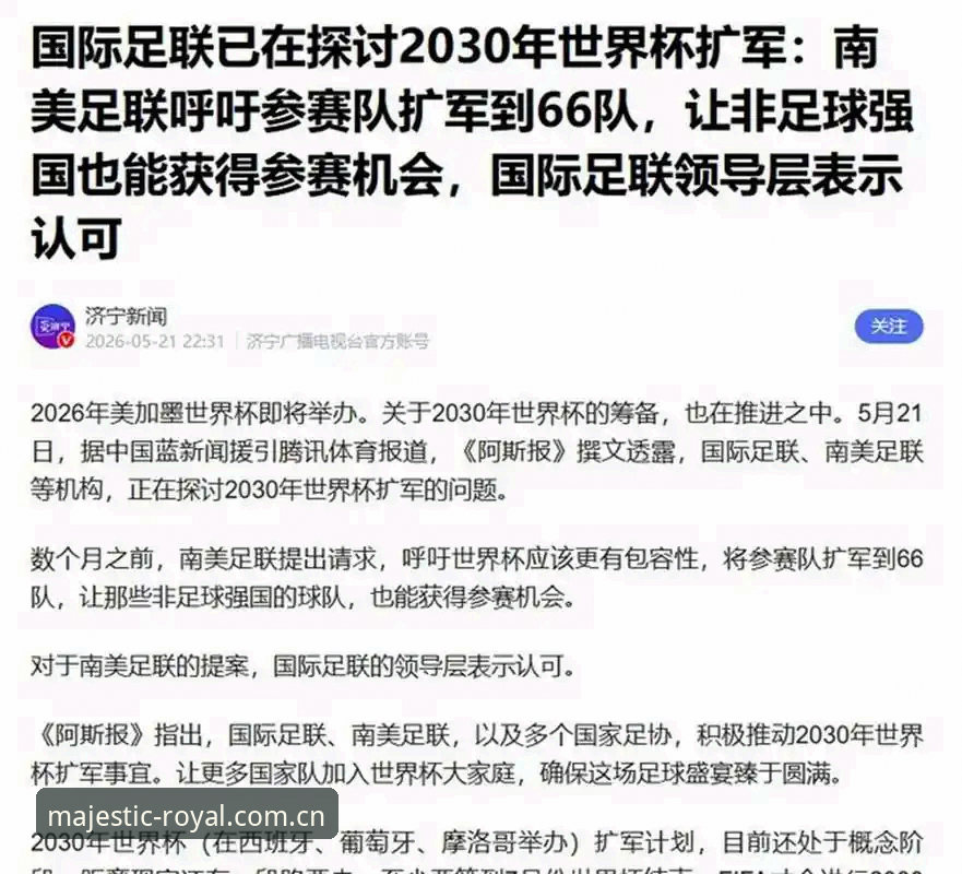 2030年世界杯扩军计划详解：66队参赛对中国男足的机遇